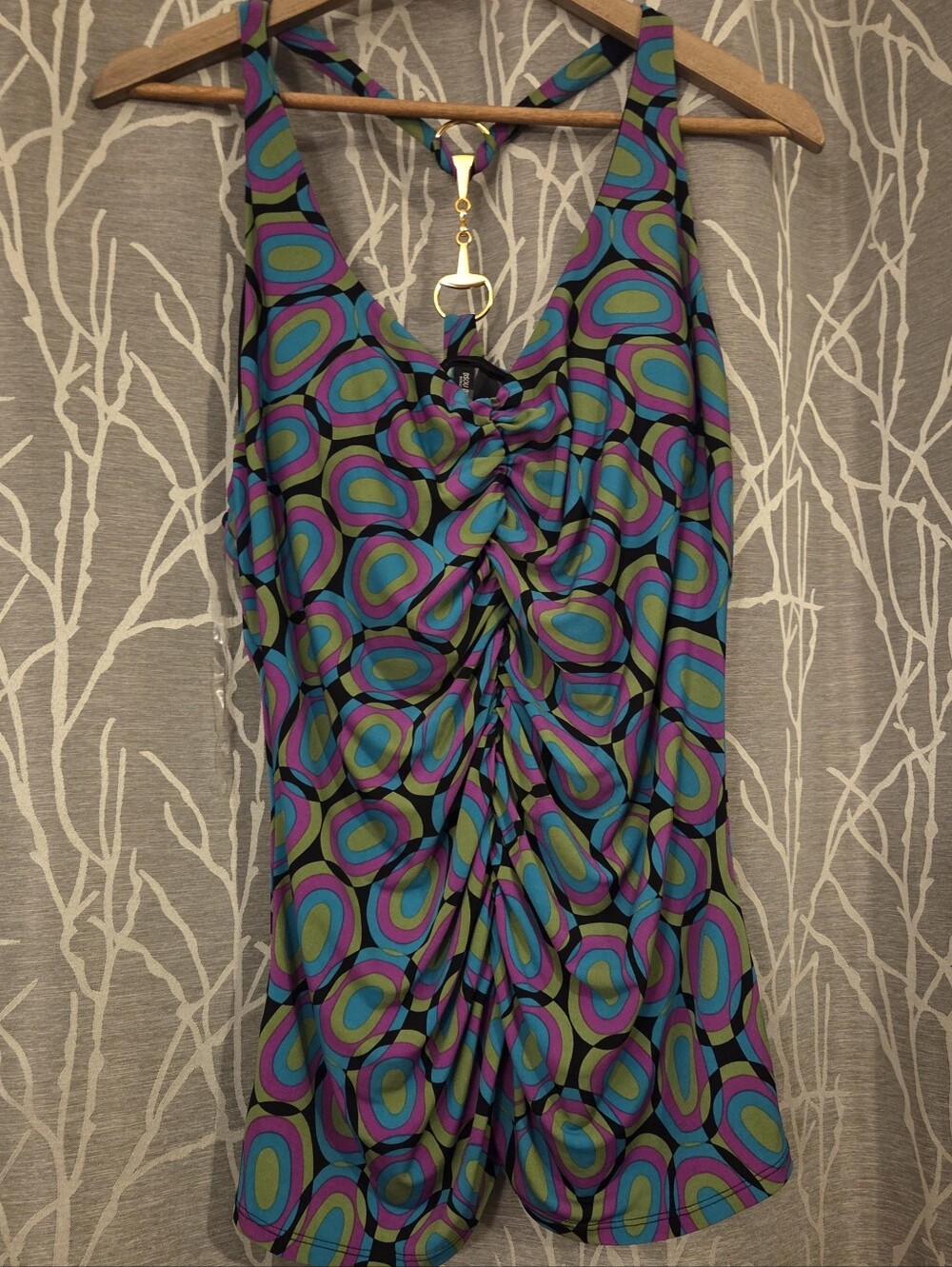 Retro Geo Print Tank Top in Teal, Purple & Black